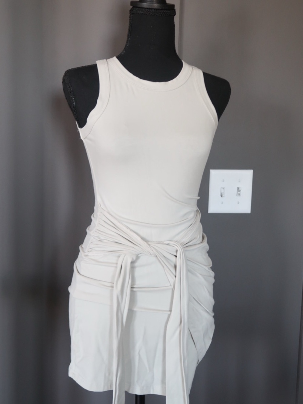 Goodnight Macaroon Tie Waist Mini Dress in Light Cream